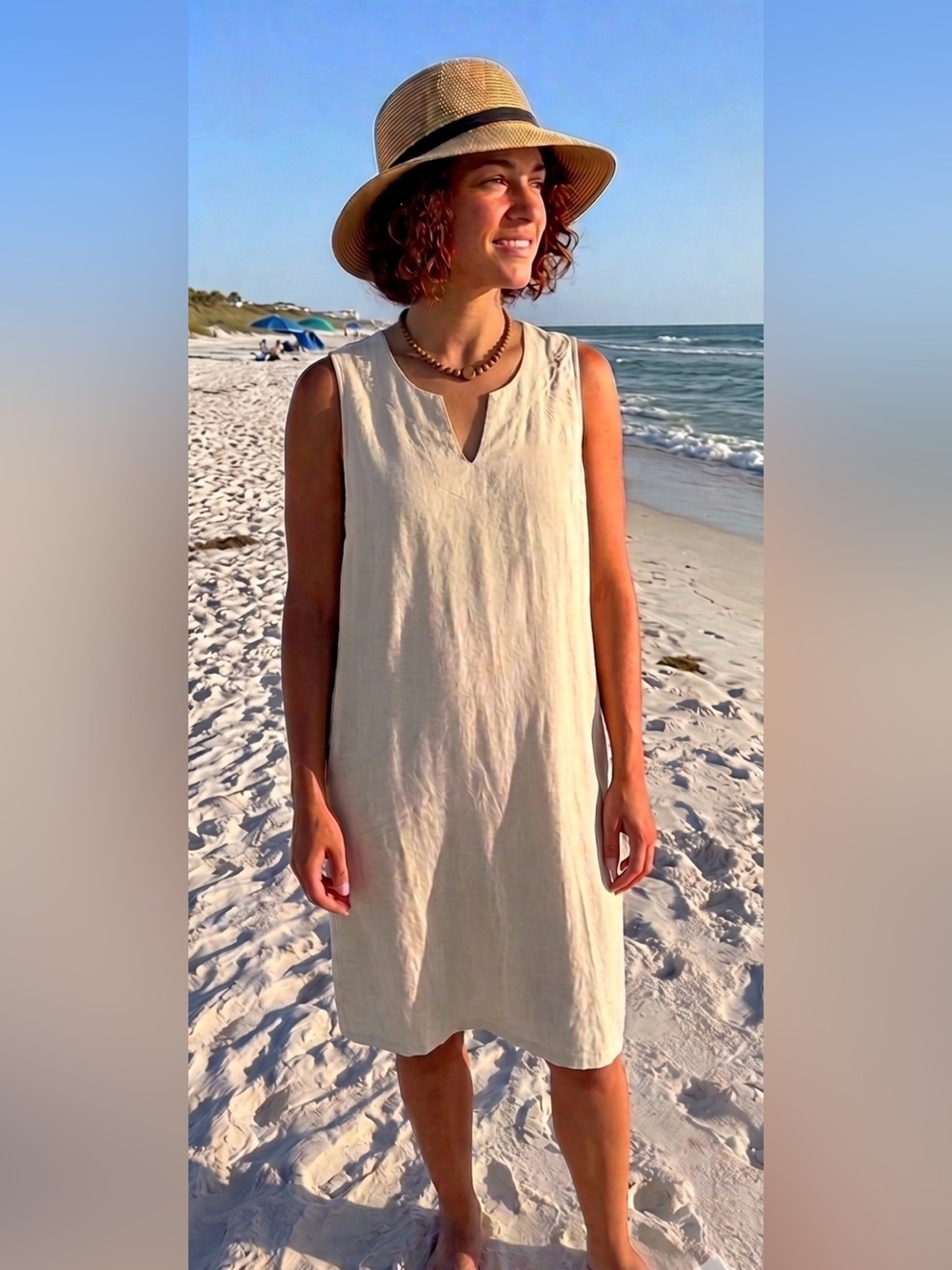 Sleeveless Midi linen Dress in Cream     size M